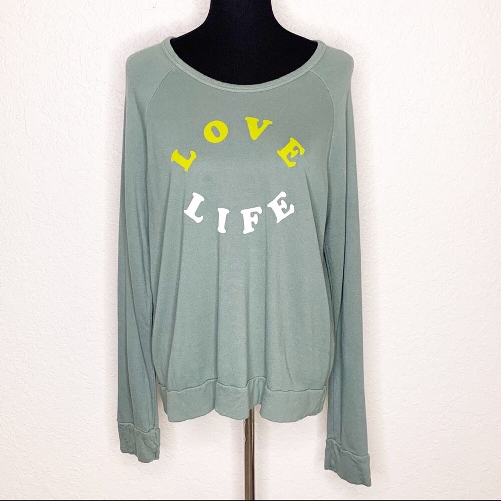Sundry green Love Life sweatshirt‎ knit top size 3 or Large NWOT graphic